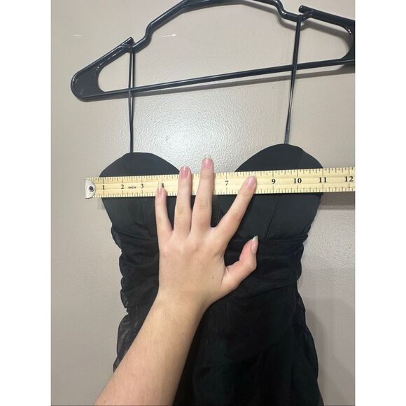 NWT Heiress Beverly Hills Black Strapless Corset Panel Tulle Midi Dress Women's - Picture 8 of 12